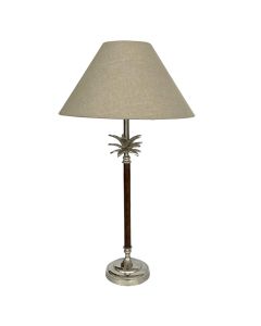 Nickel/Wood Palm Lamp W/Nat Linen Shade - Lamp Base & Shade (RRP $329)