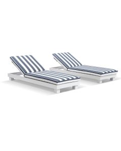"Hawaii" Hamptons Style Aluminium Sun Lounge in White with Navy & White Stripe Cushions SET OF 2 (RRP $3499)