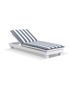 "Hawaii" Hamptons Style Aluminium Sun Lounge in White with Navy & White Stripe Cushions
