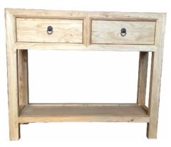 "Kingscliff" Recycled Elm Timber 2 Drawer Hall Table with Shelf Recycled Elm, 100cm x 30cm x 85cm