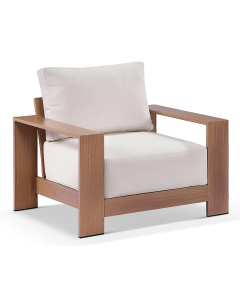 "Mackay" Superior Comfort Premium Quality Aluminium 1 Seater Outdoor Arm Chair – Mahogany / Bone Cushion W100 x D85 x H68 CM (RRP $1499)
