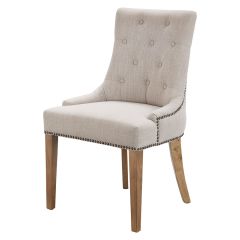 "Madison" Hampton Style French Provincial Buttoned Dining Chair, Linen with Natural timber legs (RRP $499)