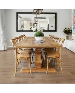 "Madrid" Hamptons Style Timber Dining Package Recycled Elm, 300cm x 110cm x 76cmH +10 x Chairs (RRP $6999)