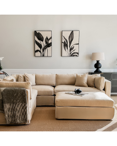 Marbella Ottoman Natural with White Piping Ivory, W 125 D 91 H 45cm (RRP $1429)