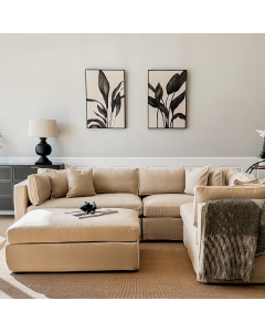 Marbella Modular Sofa Natural with White Piping Left, W 150 D 100 H 85cm (RRP $6149)