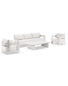 "Marlo" Superior Comfort Premium Quality Aluminium 3+1+1 Outdoor Lounge Set with Coffee Table – White / Bone W239 x D80 x H61 CM (RRP $3999)