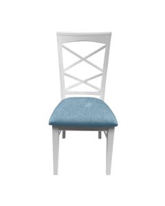 "Montauk" Hamptons Style Chair with Cross Back Detail, Vivid White with Sky Blue cushioned seat (RRP $399)