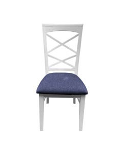 "Montauk" Hamptons Style Chair with Cross Back Detail, Vivid White with Navy Blue cushioned seat (RRP $399)
