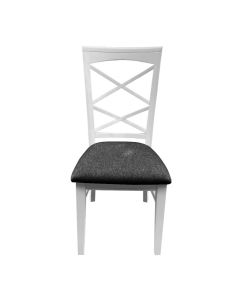 "Montauk" Hamptons Style Chair with Cross Back Detail, Vivid White with Dark Grey cushioned seat (RRP $399)