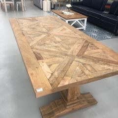 FLASH SALE!! "Montego" Hampton Style Hardwood Timber Dining Table with Pedestal Base, Watersaw Finish, 300x120x77cm SEATS UP TO 14 (RRP $3999)