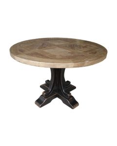 "Maison" Hamptons Style Round Dining Table Pedestal Base Reclaimed Elm, Distressed Black Base 120cm (RRP $1799)
