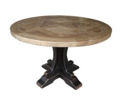 "Maison" Hamptons Style Round Dining Table Pedestal Base Reclaimed Elm, Distressed Black Base 150cm (RRP $2999)