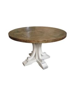 "Maison" Hamptons Style Round Dining Table Pedestal Base Reclaimed Elm, Distressed White Base 120cm (RRP $1799)