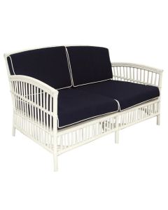 "Alfresco" Hamptons Style 2.5 Seater Rattan Lounge White, Navy cushions with White Piping, 156cmL x 68cmW x 86cmH (RRP $1499)