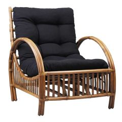 "Long Island" Hamptons Style Occasional Cane Lounge Chair in Teak,  Black Cushion (RRP $699)