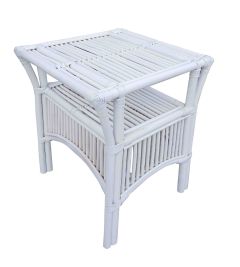 "Long Island" Hamptons Style Rattan Side Table with Glass Top in White, 50cm x 50cm x 60cmH (RRP $399)