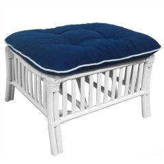 "Long Island" Lounge Foot Stool in White with Navy Blue Covers with White Piping (RRP $299)
