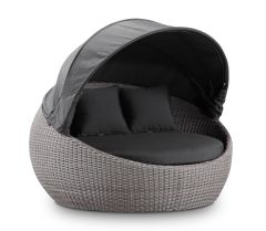 "Cancun" Hamptons Style Outdoor Wicker Round Daybed with Canopy in Brushed Grey with Sunbrella Cushions