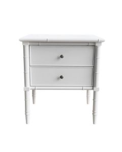"Faux Bamboo" Hamptons Style Solid Timber 2 Drawer Bedside Table, White 58cmW x 49cmD x 64cmH (RRP $999)