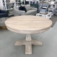 "Noosa" Hampton Style Hardwood Timber Round Dining Table with Pedestal Base, Beachwhite, 120cm DIA SEATS 4-6 (RRP $1699)