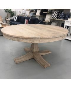 "Noosa" Hampton Style Hardwood Timber Round Dining Table with Pedestal Base, Beachwhite, 150cm DIA SEATS 6-8 (RRP $2499)