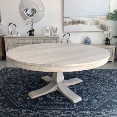"Noosa" Hamptons Style Solid Hardwood Timber 180cm Round Dining Table, Beachwhite Finish SEATS 8-10 (RRP $3499)