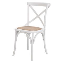 "Noosaville" Hardwood Timber Dining Chair Cross Back Vivid White with Rattan Seat (RRP $299)