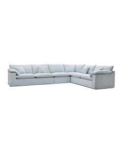 Norfolk 6 Seater Modular Corner Sofa Lounge Removable Slip Cover Beach with White Piping, W389cm x D300cm x H94cm (RRP $8999)