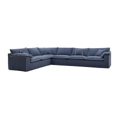 Norfolk 6 Seater Modular Corner Sofa Lounge with Reversible Chaise Removable Slip Cover Navy with White Piping, W389cm x D300cm x H94cm (RRP $9999)