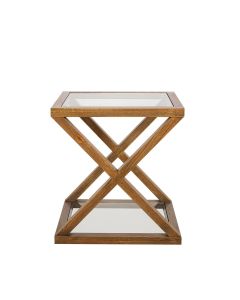Zoey Cross American Oak Glass Side Table, 60cm W x 50cm D x 65cm H (RRP $855)