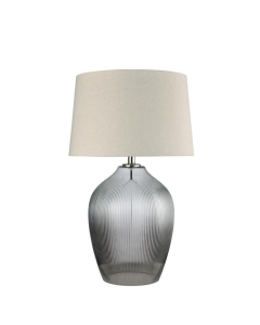 Misty Glass Table Lamp with Natural Linen Shade, W38cm x D38cm x H71cm (RRP $399)