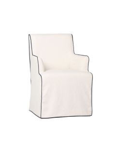 Collaroy Dining Chair Arms with Slip Cover Ivory with Navy Piping, D 59cm W 58cm H 87cm (RRP $799)