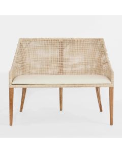Charlotte Rattan Bench Seat Natural Whitewash, D 59cm W 110cm H 88cm (RRP $1499)
