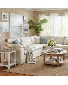 Norfolk 5 Seater Modular Corner Sofa Lounge Removable Slip Cover Beige, W300cm x D300cm x H94cm (RRP $7499)