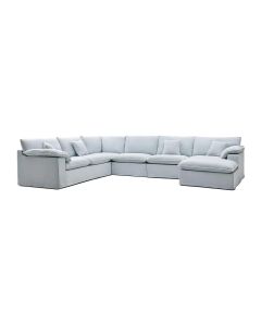 Norfolk 6 Seater Modular Corner Sofa Lounge with Reversible Chaise Removable Slip Cover Beach with White Piping, W389cm x D300cm x H94cm (RRP $9999)