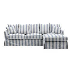 Noosa 3 Seater Right Chaise Sofa Blue Sky Stripe, W 259cm D 166cm H 80cm (RRP $4999)