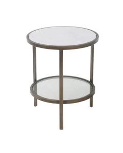 Palladium Brass Iron Marble & Glass Side Table,  D 50cm W 50cm H 60cm (RRP $699)
