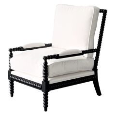 "Bobbin" Hamptons Style Cotton Fabric & Oak Timber Armchair, Black Oak & White (RRP $1499)