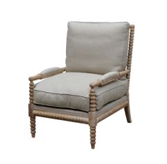 "Bobbin" Hamptons Style Fabric & White Washed Oak Timber Armchair, Oatmeal Linen (RRP $1499)