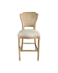 "Marseille" Hamptons Style Barstool Rattan Back, Weathered Oak Linen Seat (RRP $799)