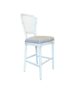 "Marseille" Hamptons Style White Timber Barstool Rattan Back, Duck Egg Seat (RRP $799)