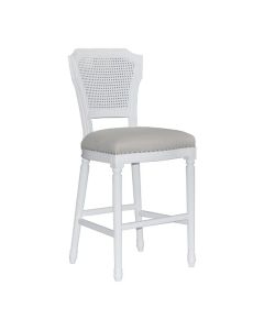 "Marseille" Hamptons Style White Timber Barstool Rattan Back, Linen Seat (RRP $799)