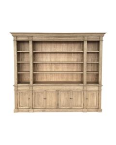 "Sanctuary" Hamptons Style Timber Library Bookcase Cabinet, Weathered Oak 270cmW x 45cmD x 230cmH (RRP $8999)