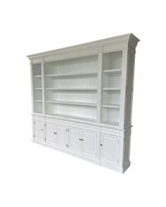 "Sanctuary" Hamptons Style Timber Library Bookcase Cabinet, White 270cmW x 45cmD x 230cmH (RRP $8999)