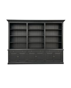 "Daydream" Hamptons Style 3-Bay Timber Library Bookcase Black Oak Finish, 300cmW x 43cmD x 230cmH (RRP $8999)