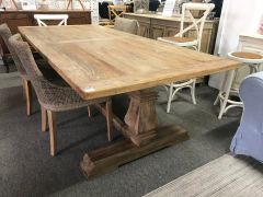 "Madrid" Hamptons Style Solid Timber Dining Table with Pedestal Base Recycled Elm, 200cmL x 100cmD (RRP $2999)