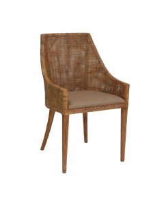 "Coral Bay" Hampton Style Rattan Dining Chair Vintage with Timber Legs (RRP $449)