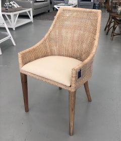 "Coral Bay" Hampton Style Rattan Dining Chair Whitewash, Mindi Timber Legs (RRP $449)
