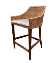 "Coral Bay" Hampton Style Rattan Kitchen Barstool Vintage with Timber Legs (RRP $499)