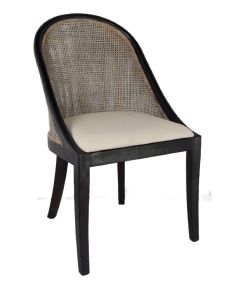 "Maldives" Hamptons Resort Style Rattan Dining Chair Greywash with Black Mindi Timber Frame & Legs (RRP $599)